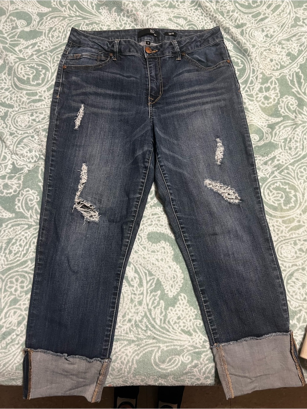 1822 Denim Medium Dark Blue Distressed Boyfriend Jeans